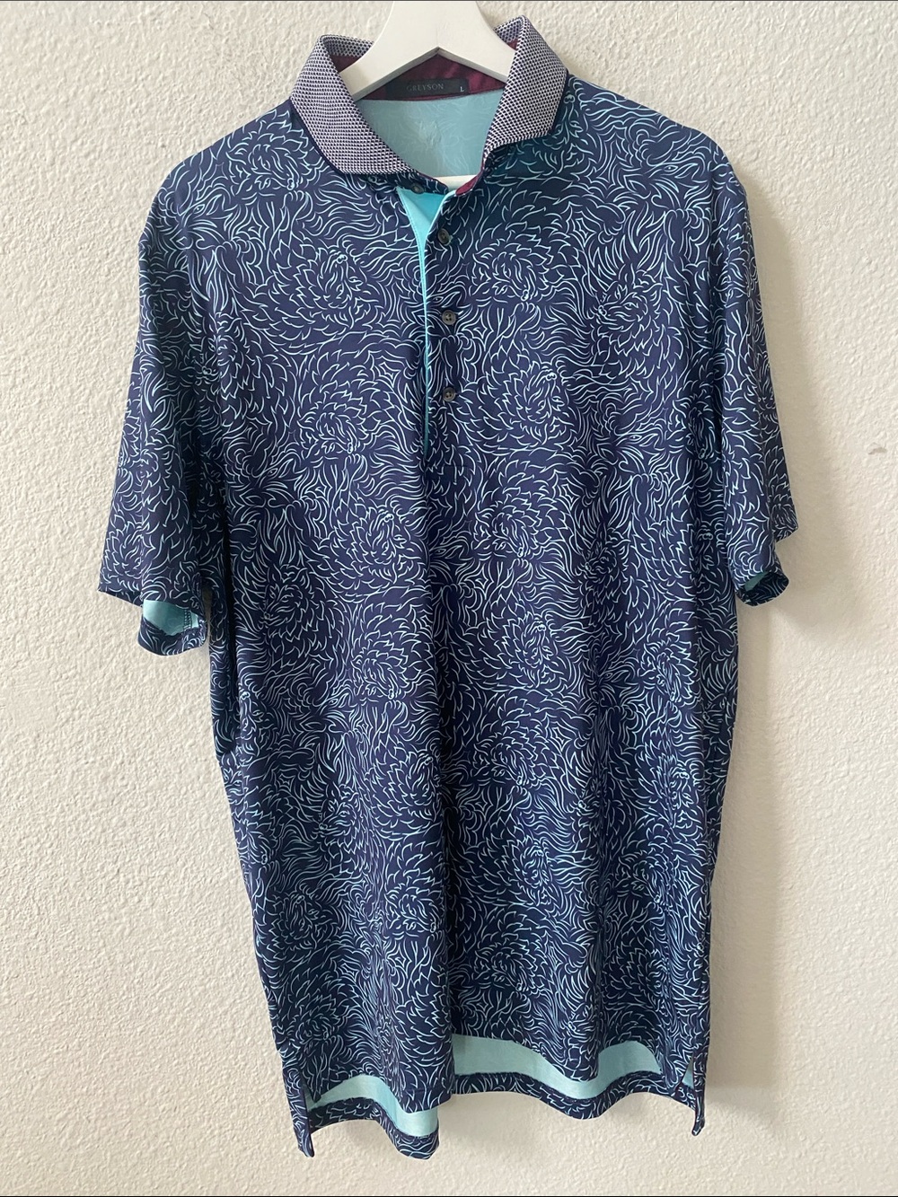 Greyson Men's Navy Floral-Print Polo Shirt large